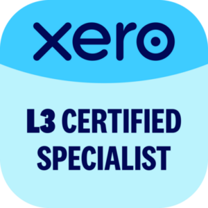 Xero badge: 'L3 Certified Specialist' on a blue curved header with light blue background without extraneous details.