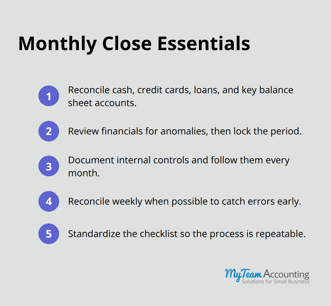 Compact checklist of core monthly close steps for small businesses - GAAP aligned accounting