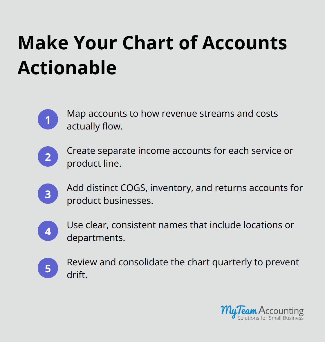 Action steps to structure your chart of accounts in Xero